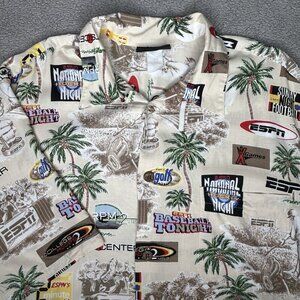 Vintage ESPN Zone Shirt Mens L Hawaiian Rayon Sports Center Party All Over Print